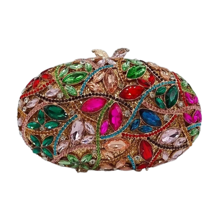 Túi clutch nữ đính đá dạ hội kim loại khung lưới — Màu vàng 1, Màu vàng 2, Màu bạc, Màu đen