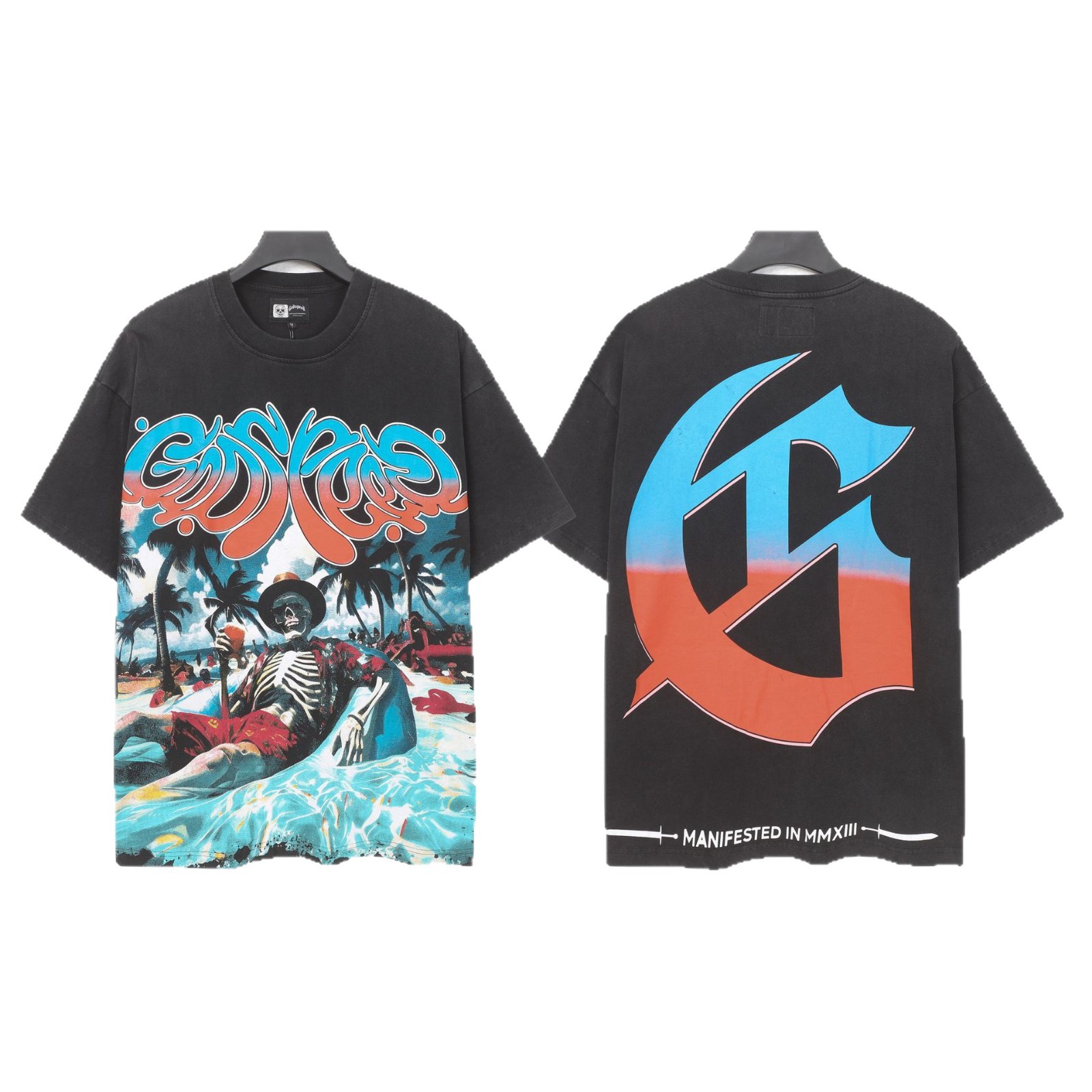 Cross-border Wholesale High-quality Gods Short-sleeve Heavy Wash FOG High Street Fashion Brand Skull Print Pure Cotton_viptrois.com