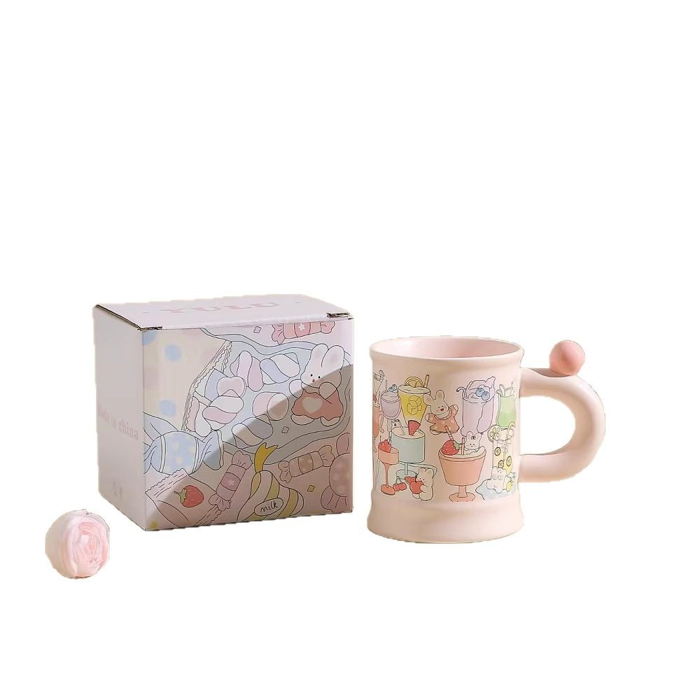 Taza de polvo de alta calidad, personalidad encantadora conejo, regalo de mano, taza de cerámica, taza de desayuno simple