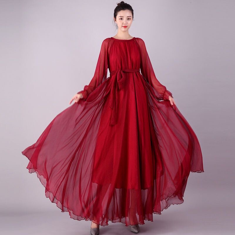 Dress, Extra Long Skirt, Large Size Chiffon Long Skirt, Spring and Summer Super Fairy Seaside Vacation Floor-Length and Ankle-Length Beach Skirt Dress, Extra Long Skirt, Large Size Chiffon Long Skirt, Spring and Summer Super Fairy Seaside Vacation Floor-Length and Ankle-Length Beach Skirt