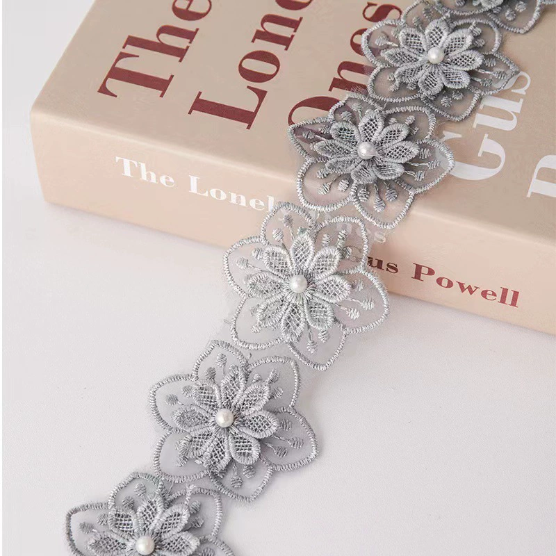 Ready supply 6cm double layer organza beaded lace lace diy wedding dress decoration cloth patch clothing accessories