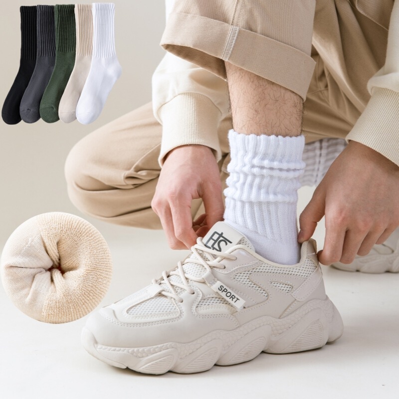 Fluffy white pile socks men and women thick strip elastic towel bottom mid-calf thick needle stockings sports autumn and winter New