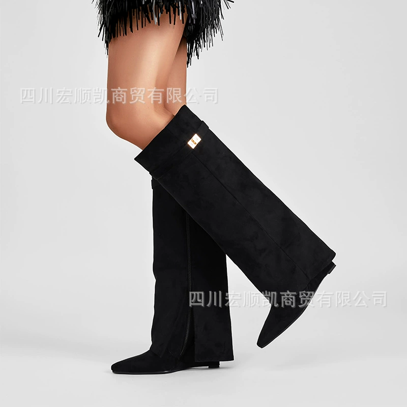 Lock, high trousers, high boots pointy toe, mid-length, plus size