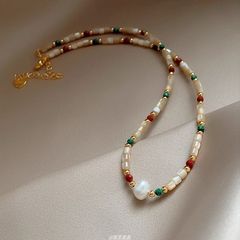 彩色拼接小米珠多巴胺珍珠项链女轻奢小众设计锁骨气质高级感颈链