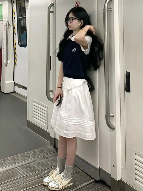 韩系气质休闲运动服套装女夏季2025新款衬衫短袖背心半身裙三件套|undefined