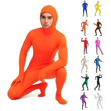 跨境新品橙色zentai纯色女款紧身衣全包露脸连体衣舞蹈舞台表演服