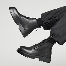 2024秋冬季新款马丁靴男潮韩版厚底加绒中帮6孔英伦风靴子12511-H