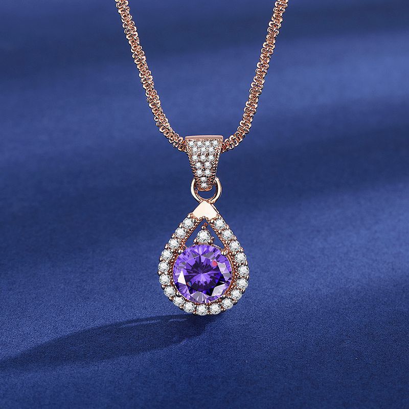 Collier X52 en or champagne 3 carats et diamants violets [avec chaîne gypsophile]