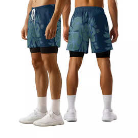 夏季薄款速干短裤百搭男款宽松休闲运动学生美式潮牌假两件裤子
