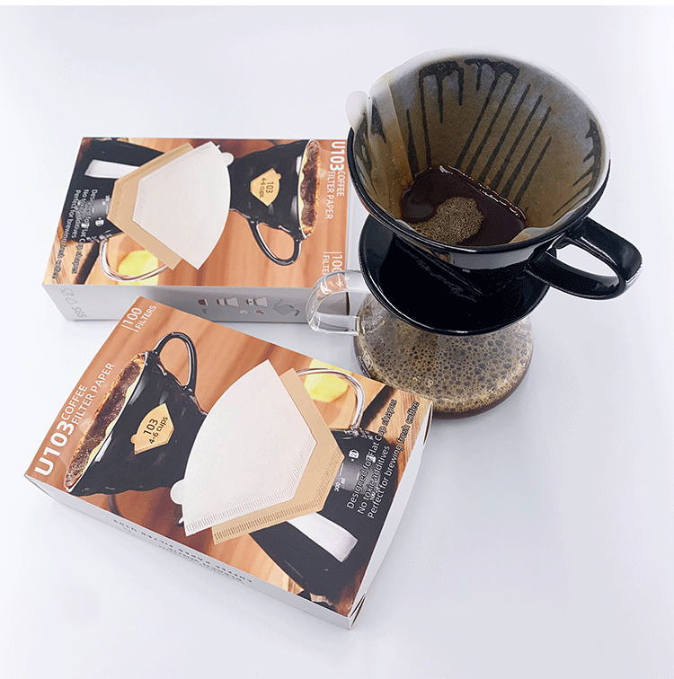 家用美式U型103纯木浆咖啡机过滤纸彩盒装4-6杯100枚两种颜色可以选