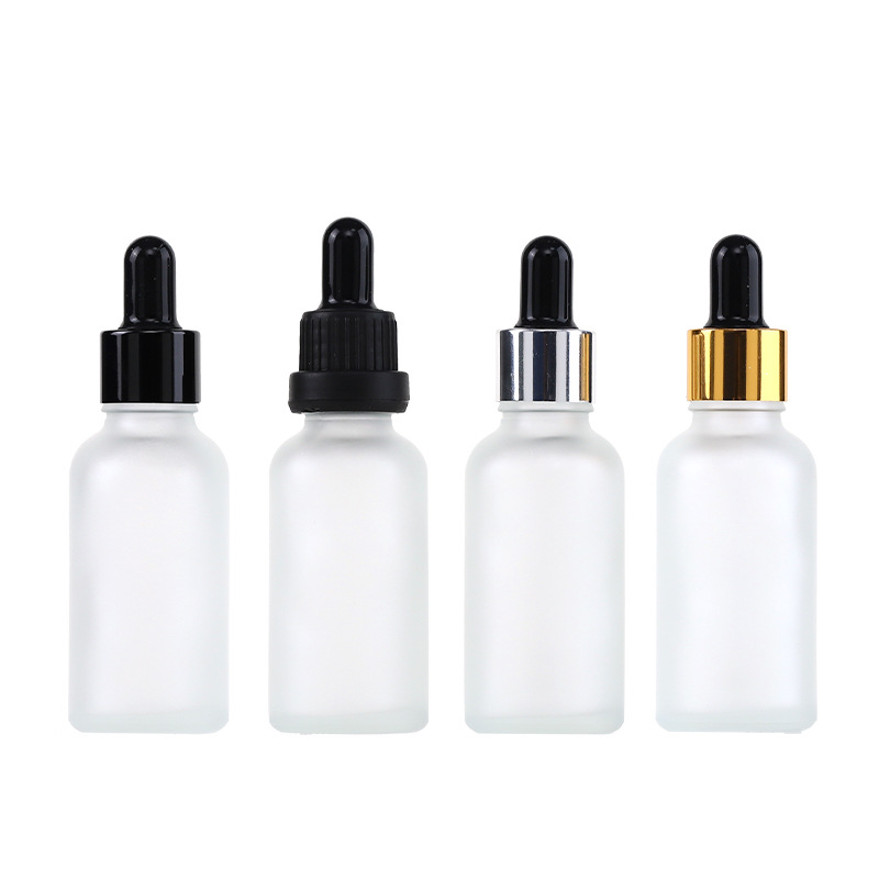 Embalaje cosmético botella de vidrio esmerizada botella de gotas líquidas de hombro redondo anillo de aluminio eléctrico botella de aceite esencial 30ml