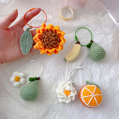 Fruit Knitted Keychain Cute Women's Bags School Bag Pendant Car Key Pendant Key Ring Accessories Small Gift