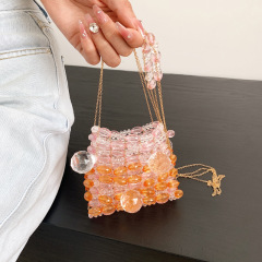 Mini Handbags Summer 2024 Forest Girl Personality Stylish Single-shoulder Chain Acrylic Bead Woven Bag Trendy