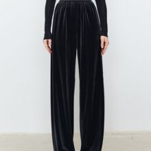 高定服装细腻丝绒一片式利落剪裁显瘦秋冬休闲空气裤垂感阔腿裤女