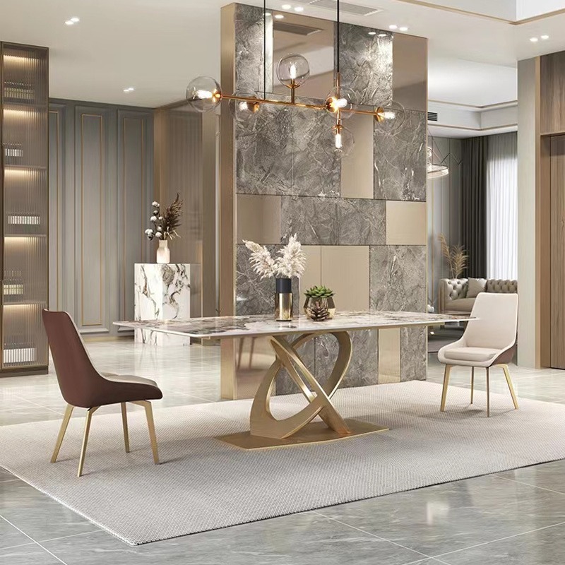 Pandora mesa de comedor de tabla de roca de lujo ligero de alta gama moderna y simple mesa de superficie brillante rectangular nórdica pequeña casa