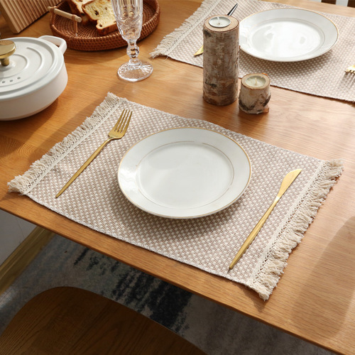 Beautiful element Nordic style jute tassel placemat gourmet photography dining table mat thermal insulation plate mat cross-border factory direct sales
