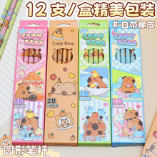 晓梦创意卡皮巴拉铅笔12支装学生文具奖品带橡皮2B铅笔幼儿园礼物