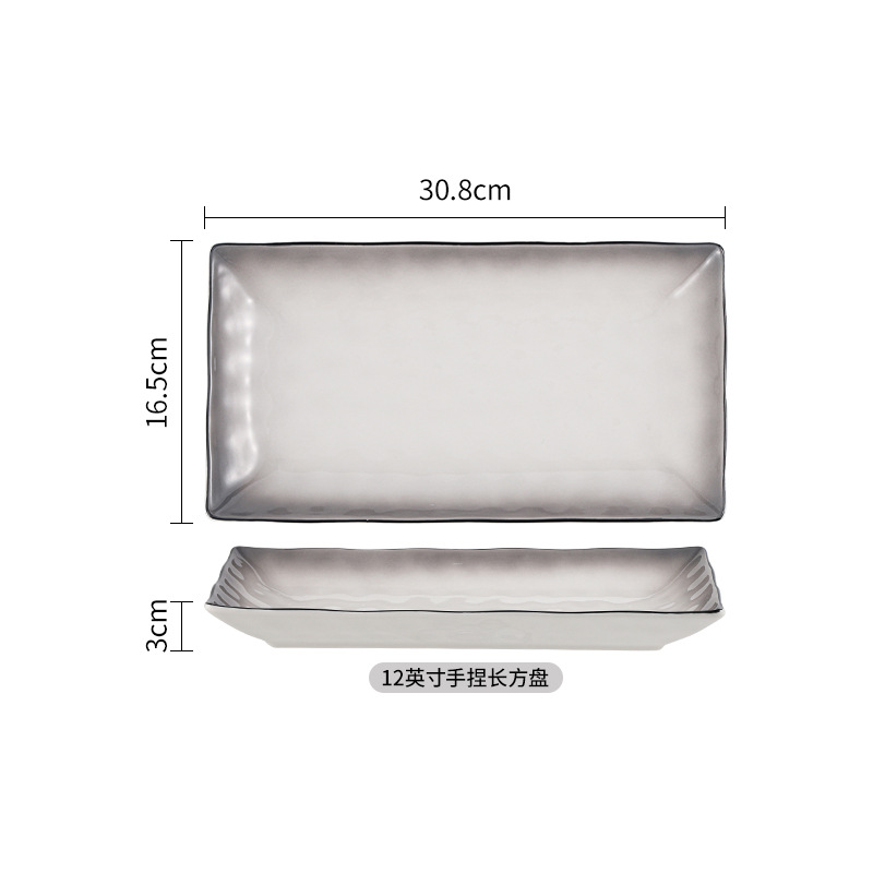 Cuenco de cerámica transfronterizo de color bajo vidriado gris gradiente simple personalizado, plato de exportación, plato de arroz, plato, vajilla de cerámica