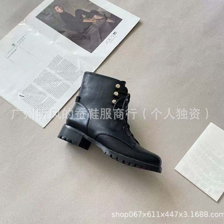 冬季马丁靴女牛皮厚底中跟粗跟中筒靴英伦风百搭黑色羊毛保暖加绒|undefined