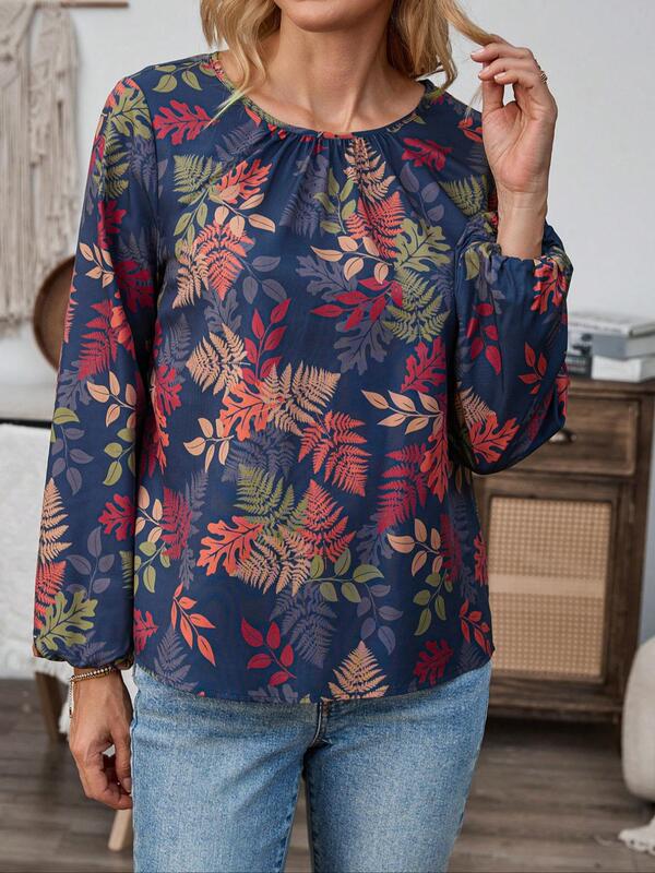 ゆったりとした文芸春夏服の大きいサイズのプリントtシャツの女性2025新型vネックファッション減齢の薄い上着の女性シャツ|undefined