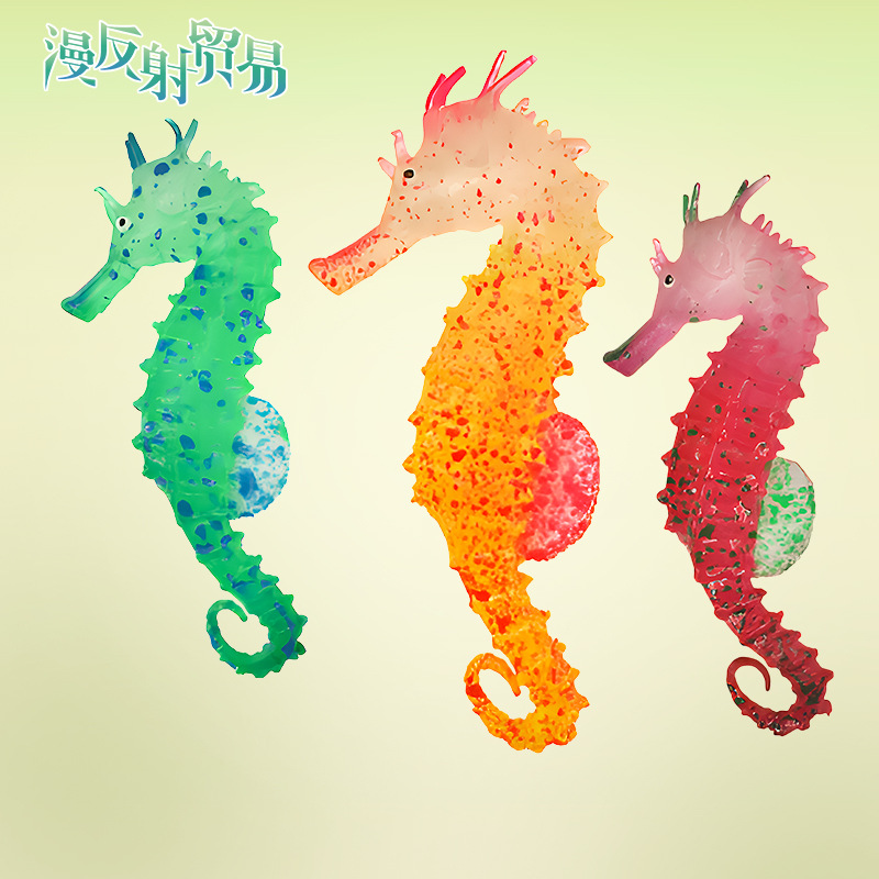 Caballito de mar fluorescente de silicona luminosa simulada en verde, rojo y amarillo con ventosa para decoración de acuarios marinos, venta al por mayor