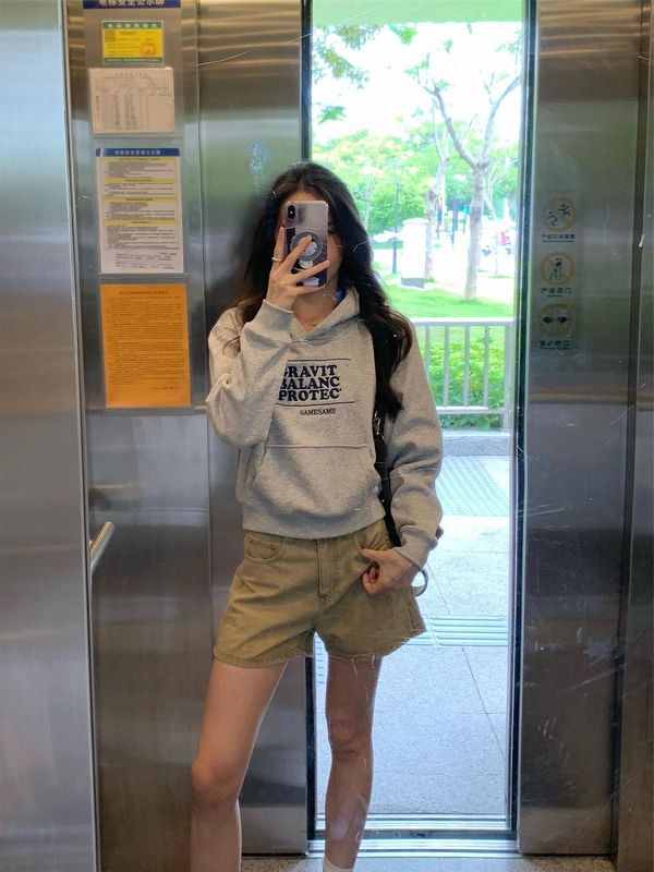 【纯棉华棉复合牛奶丝320克】美式复古连帽衫女长袖卫衣秋季上衣|undefined