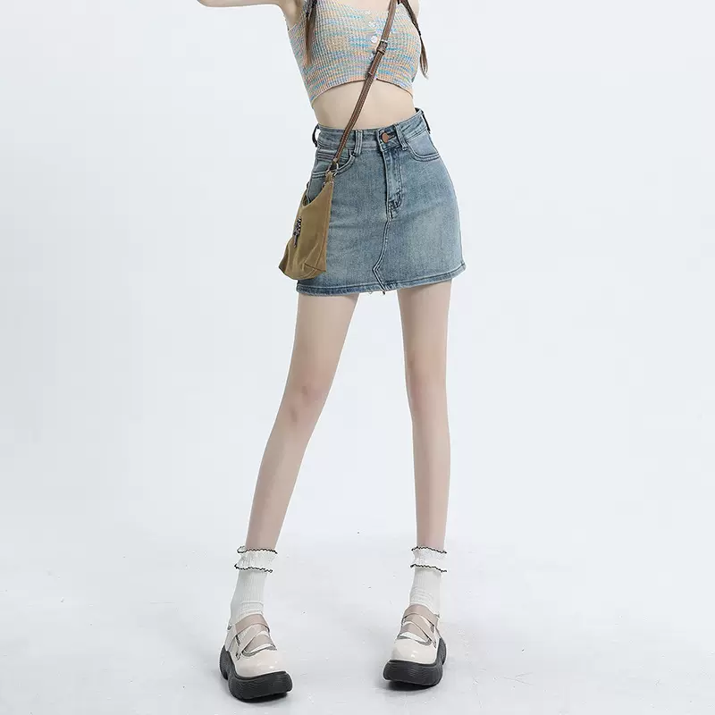 防走光牛仔短裙女2025年夏新款高腰弹力显瘦辣妹a字包臀半身裙子