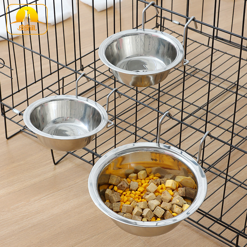 Cuenco colgante de acero inoxidable en stock al por mayor al aire libre Pipi Tao jaula para perros mascota perro colgante solo tazón para mascotas