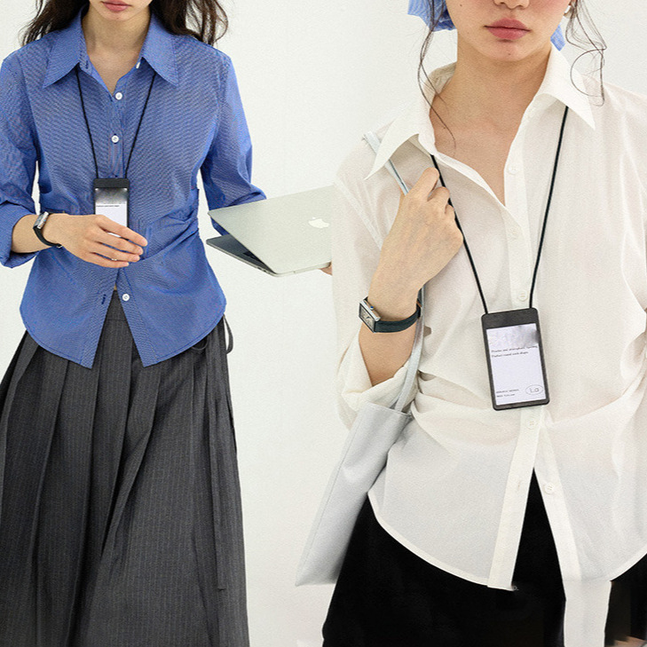 In-Stock Trendy Preppy Style Vintage Pleated Elegant Long-Sleeve Shirt for Women, Early Spring Waist-Cinching Slimming Top