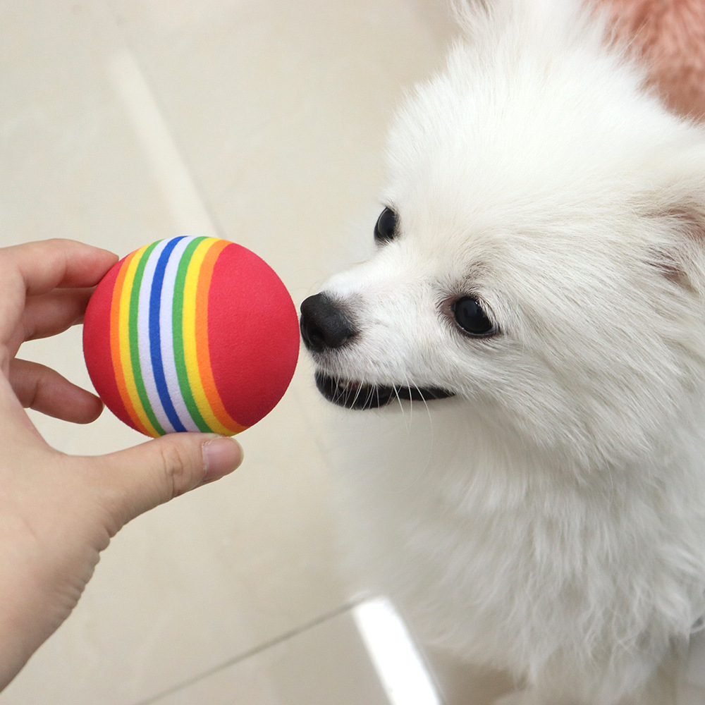 Bola arcoíris juguetes para gatos auto-hola para aliviar el aburrimiento, bola de juguete para gatos, bola de algodón de espuma EVA, bola de juguete para mascotas, suministros para gatos divertidos