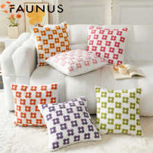 跨境四叶草毛巾绣小花绣花沙发抱枕民宿装饰刺绣客厅靠枕套