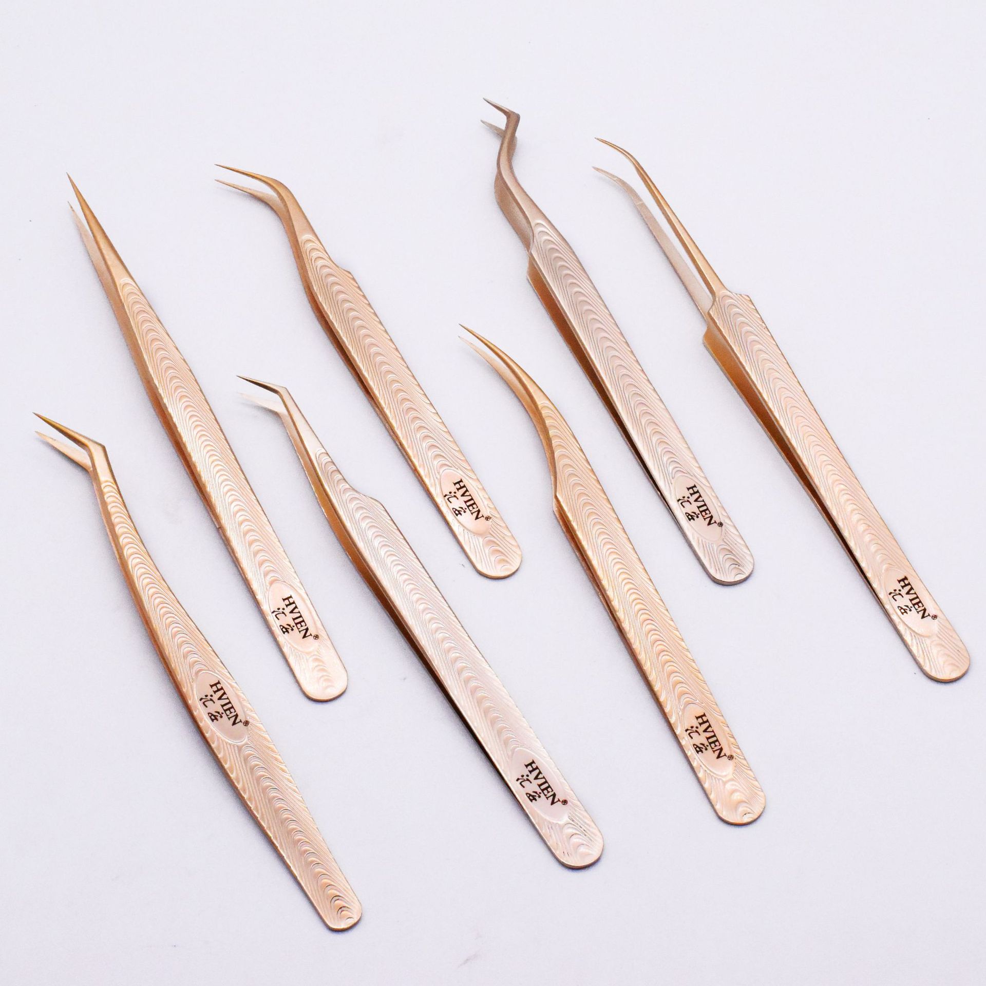 厂家现货供应高档珍珠金开花镊子 木纹金羽夹嫁接睫毛工具套装