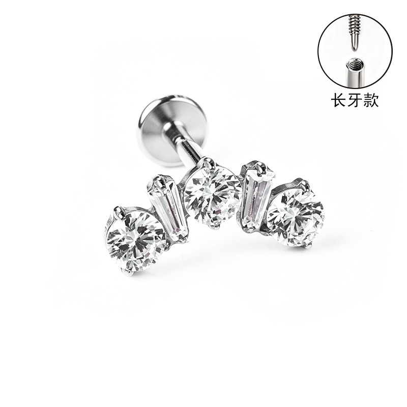 F136 Titanium Alloy Long Tooth Style Ear Studs, Finely Carved Ear Bone Studs with Zircon, Lip Studs, G23 Titanium Body Piercing Jewelry detail image 28