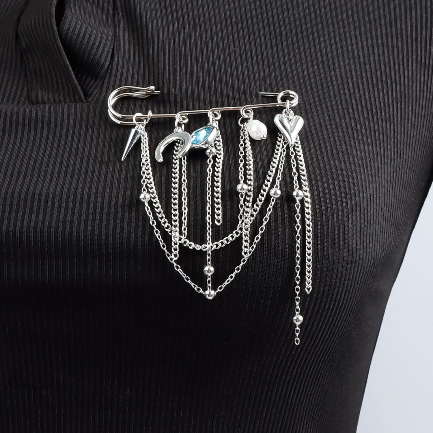 Herz Und Mond Brosche Mit Quasten Für Damen Modeschmuck_voghion.com