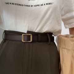 Non-hole belt women's versatile decorative jeans black thin fashion retro student ins style belt men's trend