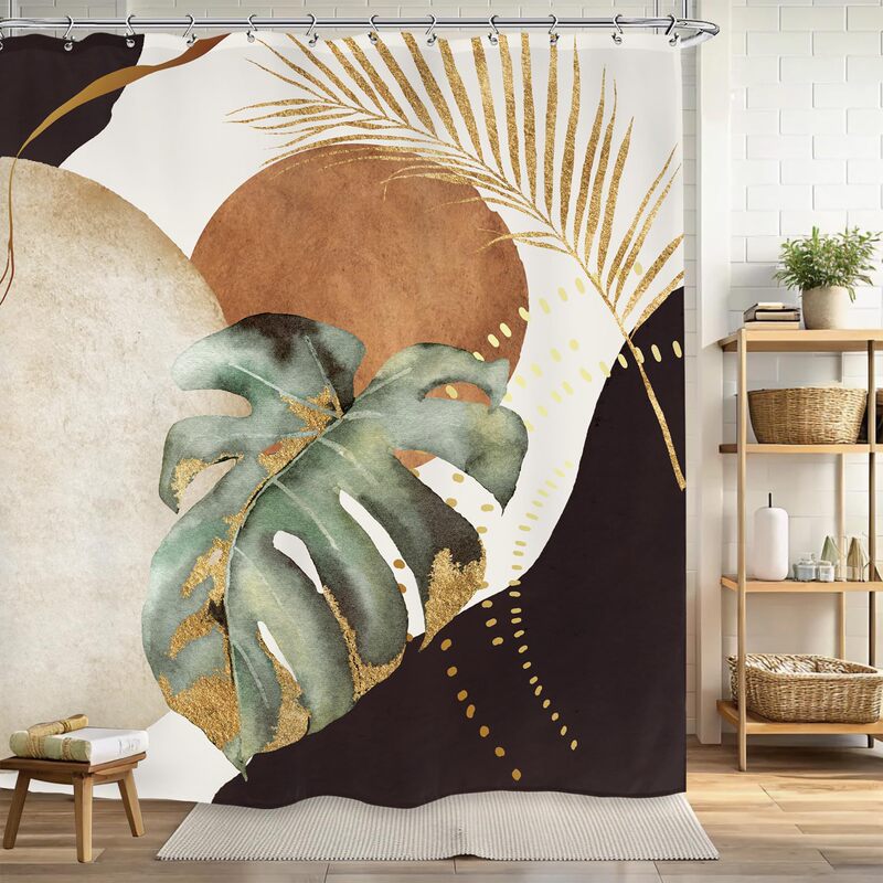 Abstract Medieval Bathroom Shower Curtain Modern Plant Neutral Minimalist Brown Leaves Aesthetic Polyester Bath Curtain with Hook Abstract Medieval Bathroom Shower Curtain Modern Plant Neutral Minimalist Brown Leaves Aesthetic Polyester Bath Curtain with Hook