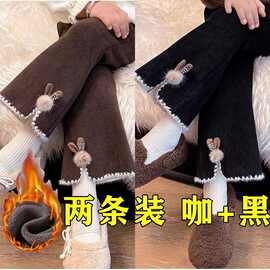 女童加绒裤子一体绒喇叭裤子小女孩灯芯绒长裤时髦洋气儿童休闲裤