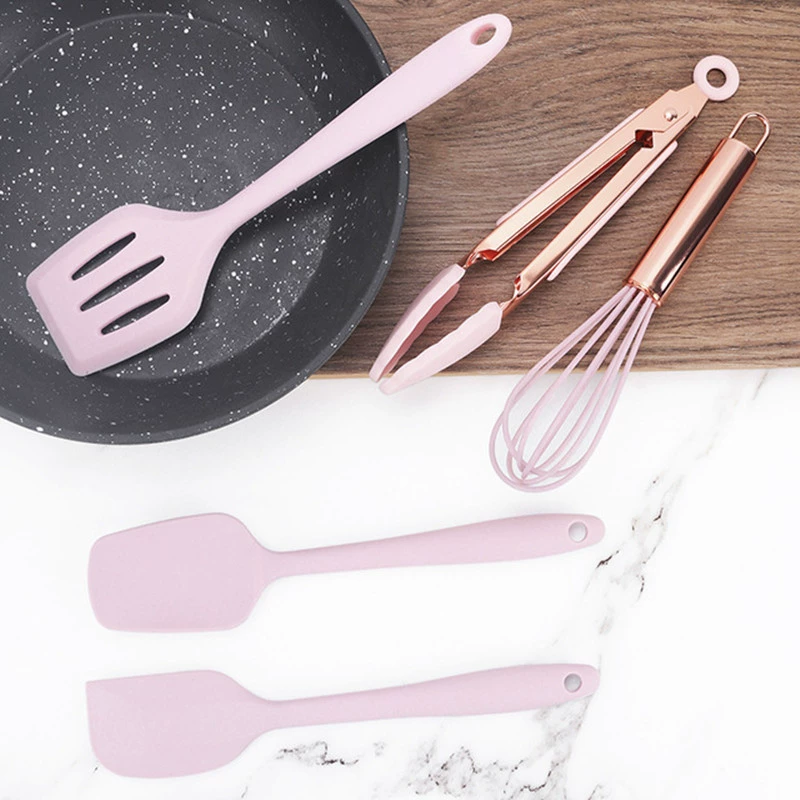 Small silicone kitchenware, golden children's set contains rose, scraper