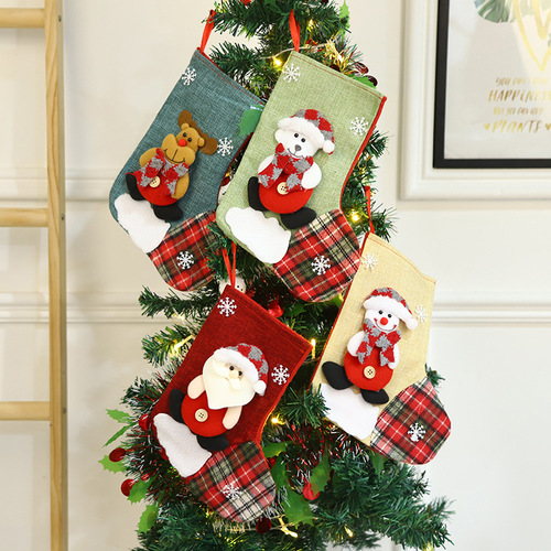 Cartoon Christmas socks Christmas snowman decoration gift bag pendant Santa Claus wishing candy bag ornaments