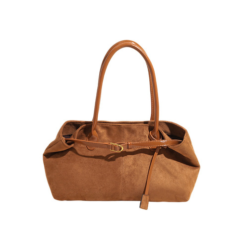 Retro Fashion Sanding Tote Bag for Women, Summer Versatile Mauve Color, Large Capacity, Suitable for Office and Commute, Single Shoulder and Underarm Bag