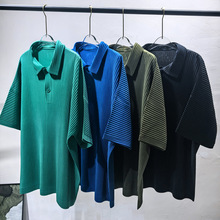 三宅风压褶褶皱短袖polo衫男翻领上衣短袖夏季宽松休闲外套JM193