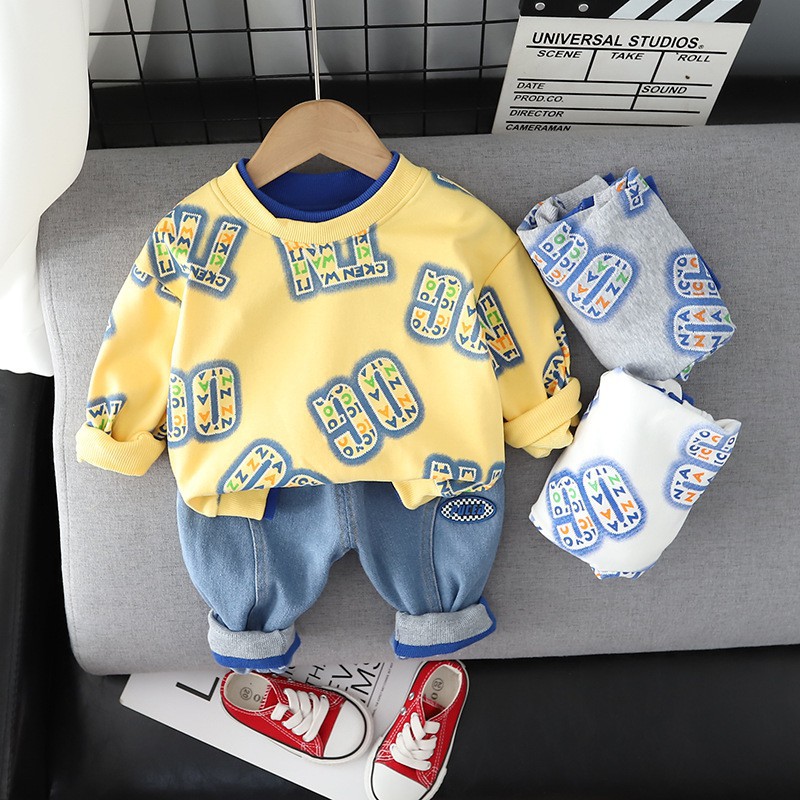跨境宝宝衣服卡通卫衣套装两件套1-4岁婴幼儿童套装一件代发 包邮