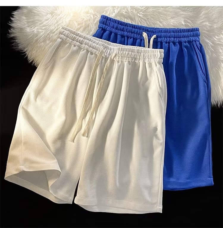 Special wholesale summer new shorts men's solid color waffle pants loose wide leg sports pants pants supply