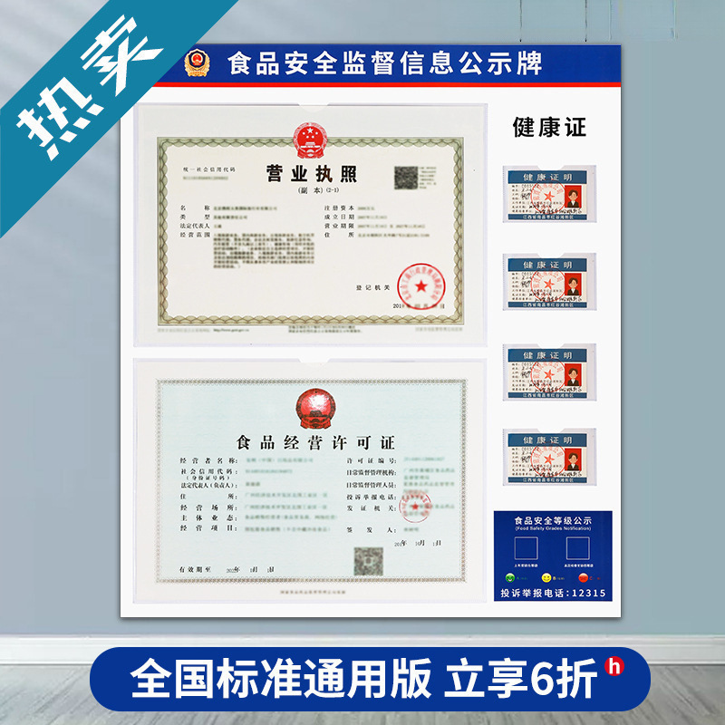 Food Safety Information Display Board, Business License Frame, Wall-Mounted Three-In-One Health and Hygiene License Display Board