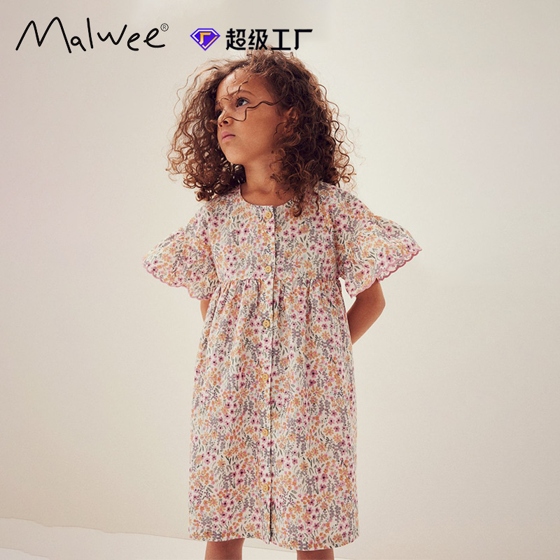 Cross-border malwee girls dress summer short sleeve new round neck cute little girl princess dress children's clothing