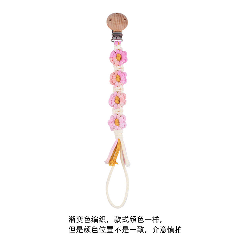 Productos para bebés Clip de chupete de haya Creativo Tejido a mano Estilo pastoral Cadena de chupete de margarita de color