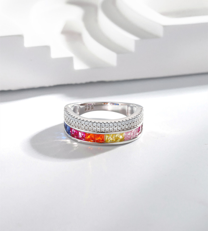 Luxurious Geometric Sterling Silver Diamond Zircon Rings