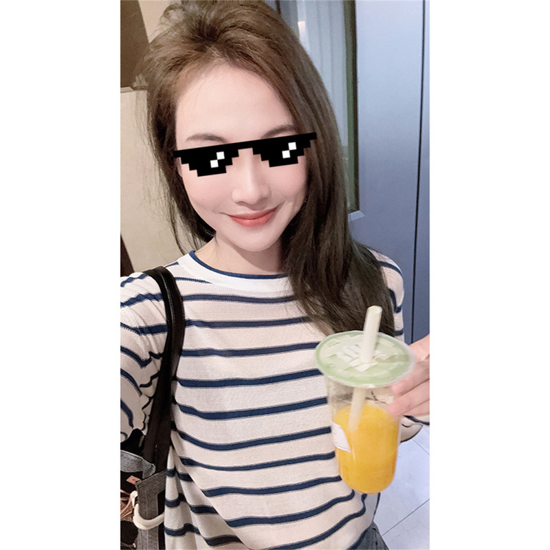 My Sailor Sweater Lyocell | Contrast Color Round Neck Casual Loose Striped Long-Sleeved Blouse