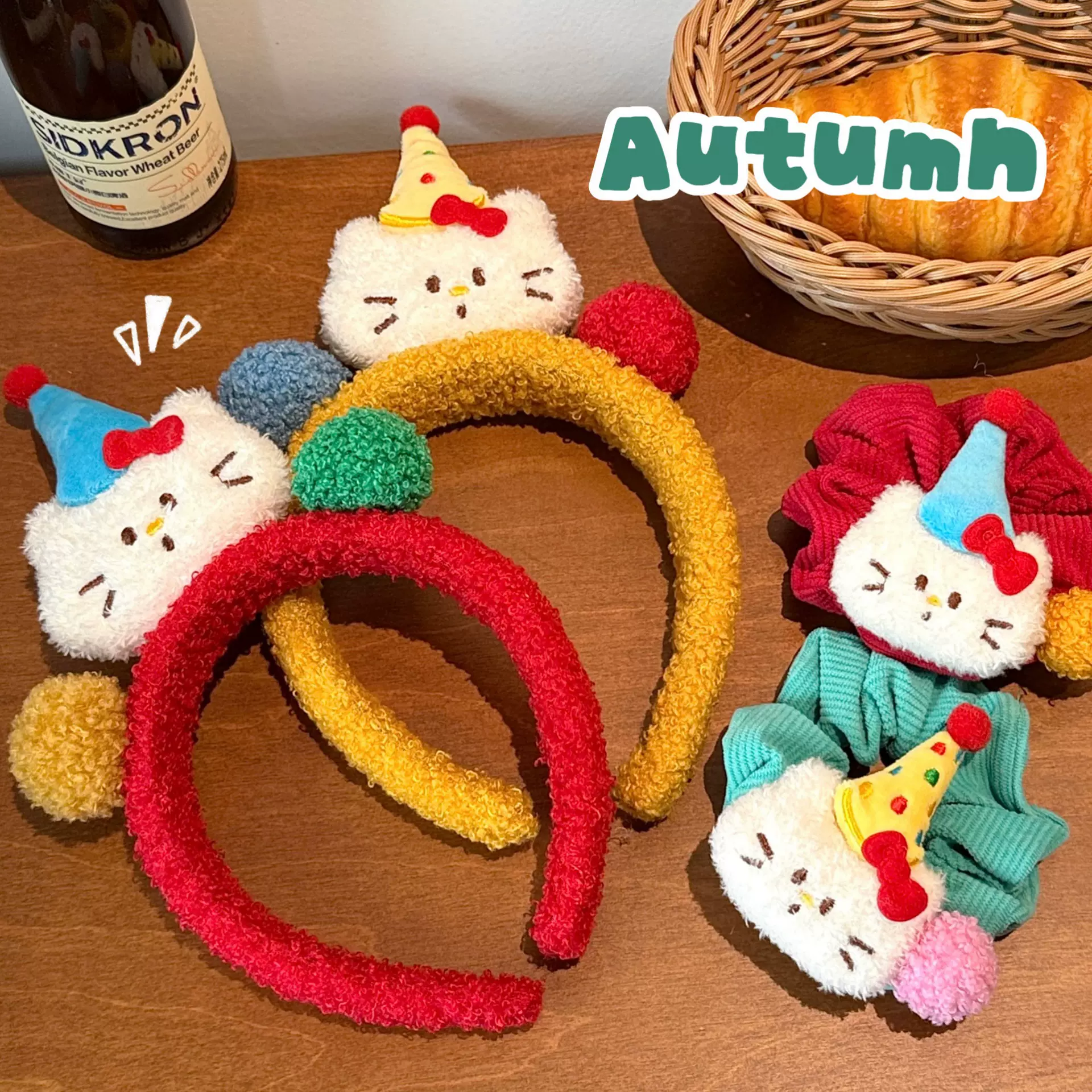 秋冬季可爱毛绒小猫公仔发箍发圈少女氛围感甜美马尾发绳装饰头箍