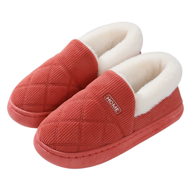 Утепленные домашние тапочки из вельвета, теплые, нескользящие, на толстой подошве, для пар, осенне-зимние, с защитой пятки.